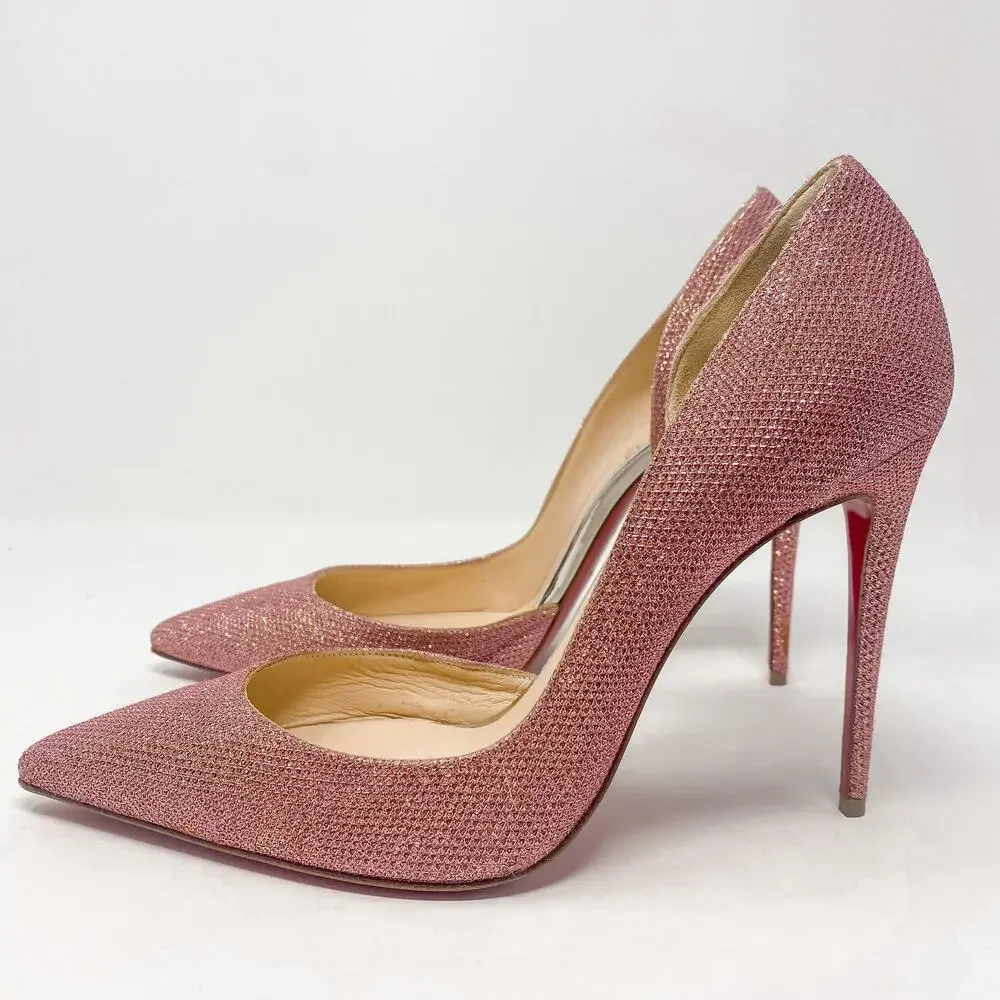 Christian Louboutin Iriza 100 Glitter Tisse Pink D'Orsay Heels EU 40 US 10